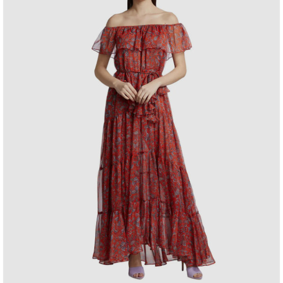 NWT Misa Los Angeles Kiera Paisley-print Tiered Maxi Dress Size M Red #1B456 - Picture 1 of 10